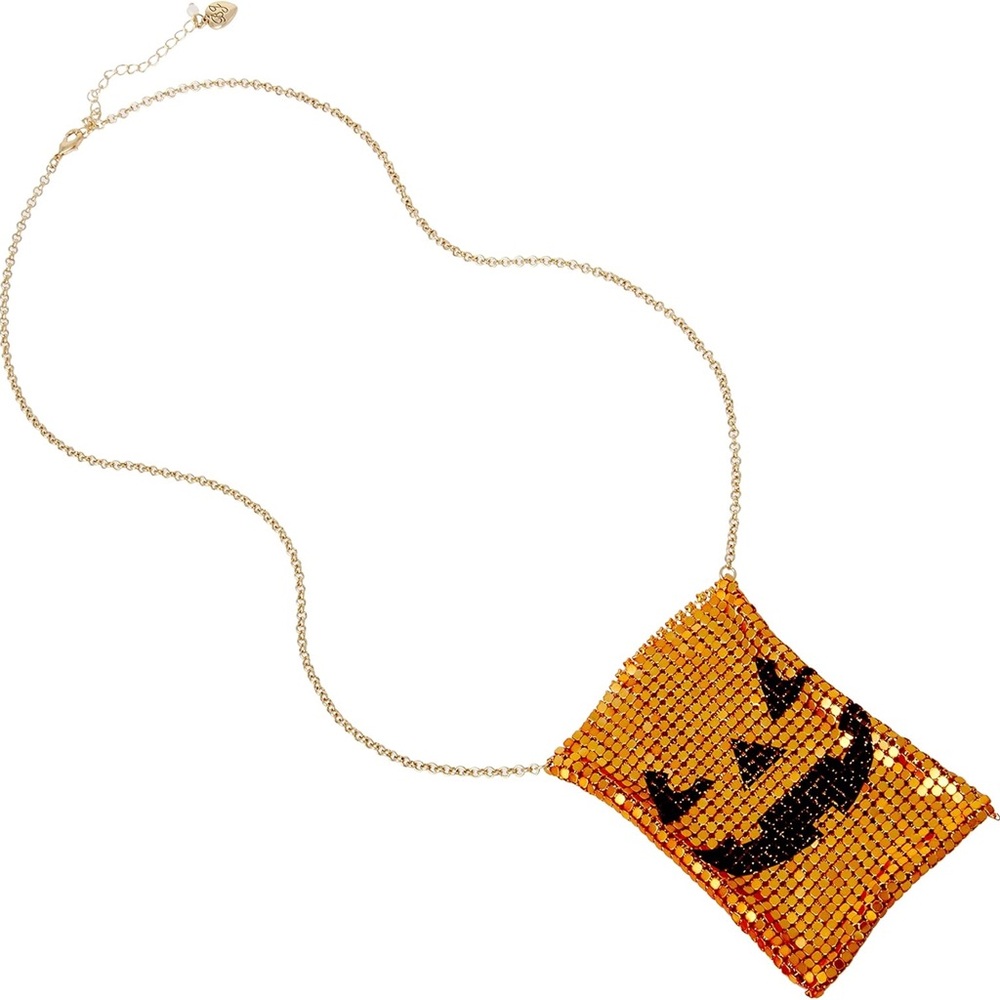 Betsey Johnson Orange Sequin Pumpkin Necklace